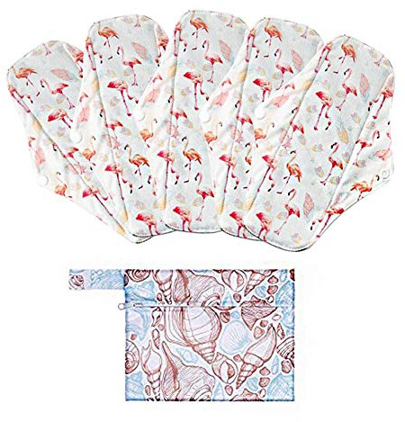 perfecti 5 Stück Washbare Slipeinlagen Mit Flügeln, Bio Baumwolle Wiederverwendbare Slipeinlagen Mit Tragbare Tasche, Menstruationsbinden Aus Bambus-Stoff, 18cm