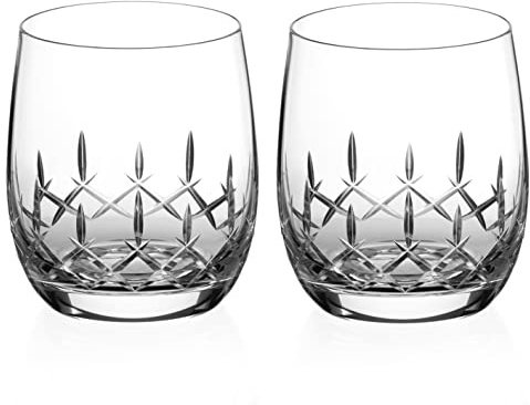 DIAMANTE Whisky Glasses Crystal Short Drink Tumblers Pair with ‘Classic’ Collection Hand Cut Design - Set of 2