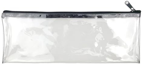 Fashion Stationery Clear Pencil Case for Exams Large See Through Long Transparent Slim Storage Pouch with Black Zip Back to School Pencil Cases for Teenagers Boys Girls - Fits a 30cm Ruler