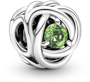 PANDORA August Geburtsstein Frühlingsgrüner Ewigkeitskreis Charm aus Sterling-Silber mit Kristallen, 790065C03