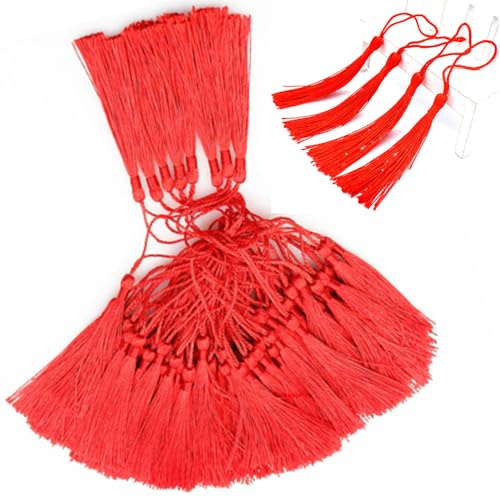 Lesezeichen-Quasten, Mini-Quasten für Dekoration, Quasten, dekoratives Lesezeichen, Quasten mit Kordel für DIY-Lesezeichen, Schlüsselanhänger, 100 Stück Rot, 13 cm
