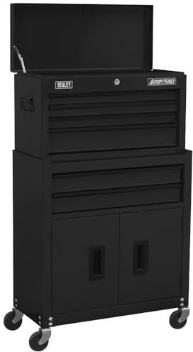 Sealey Topchest & Rollcab AP22BK Coffre à Outils à roulettes avec glissières à roulement à Billes, 6 tiroirs – Noir