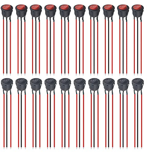 BGTXINGI Lot de 20 interrupteurs à bascule ronds ON/OFF/ON 3 broches SPST pour mini bateau AC 6 A/125 V 10 A/250 V avec fil pré-soudé pour voiture, bateau, camion