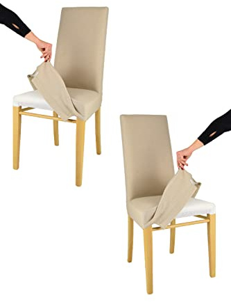 Tommychairs - 2er Set gepolsterte Stühle JAZZ mit herausnehmbarem Bezug Struktur aus lackiertem Buchenholz Farbe Eiche, gepolstert und mit herausnehmbarem Bezug aus Stoff in der Farbe Hanf bezogen
