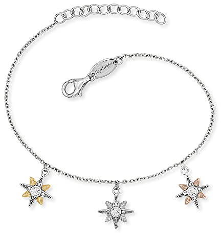 Engelsrufer Damen Armband Tricolor aus Sterling Silber mit drei Sternen Anhängern in silber gold roségold - besetzt mit 15 Zirkonia Steinen - Karabinerverschluss - in drei Längen verstellbar