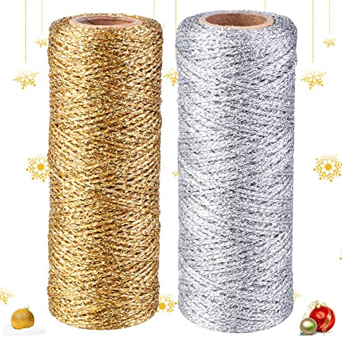 2 Pcs 2mm Gold Schnur, Drehkordel Goldkordel Kordelband, Gold Kordel Schnur Metallic Bindfaden DIY Bastelschnur Verpackungsschnur Für Basteln, Geschenkverpackung, Ribbon Craft Making (200m)