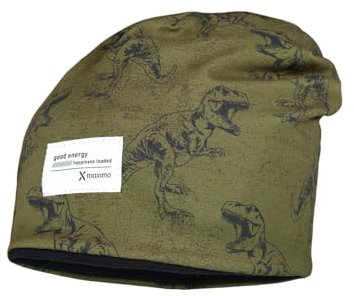 maximo Dino Kids Beanie Mütze Wintermütze Kinderbeanie Kinder - Made in Germany mit Futter Winter Herbst-Winter - 49-51 cm Oliv