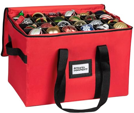 Christmas Ornament Storage Container,Box Stores Up to 96, Adjustable Dividers, Large Organizer Bin to Protect and Store Holiday Décor