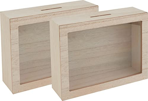 VBS 2er-Pack Spardose mit Sichtfenster 20x15x6cm Sparschwein Sparbüchse Holzkasten