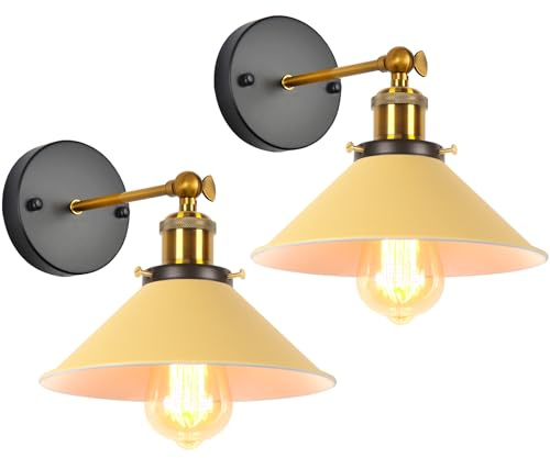 iDEGU 2 Stück Wandleuchten, Retro Wandlampe im Metall Lampenschirm mit 240° Verstellbare Moderne Deckenlampe Wandspots für Schlafzimmer Wohnzimmer Flur, 22CM (Hellgelb)
