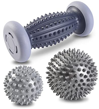BOENFU Faszienrolle Fuß Igelball 3er Set Plantar Fasciitis Massager zur Linderung von Muskelkater, Grau