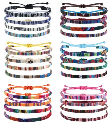 Florideco 24 Pcs Boho Surfer Bracelet Ankle Adjustable Beaded Anklets Unisex Handmade Braided Bracelet Waterproof Surfer Beach Bracelet Colorful Anklet Bracelet String Rope Jewelry for Women Men Boho