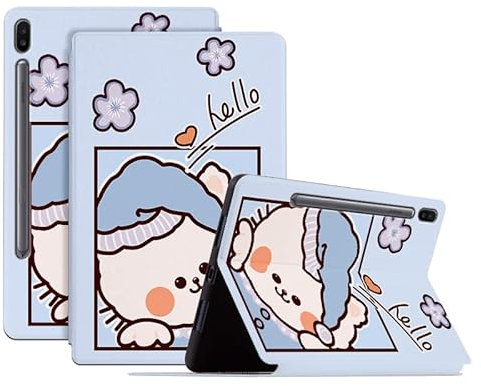 YKTO Cute Tablet Case for Samsung Galaxy Tab S6 Premium PU Leather Multi Magnetic Flip Wallet Stand Cartoon Pattern Case with Stand/Auto Wake/Sleep Lightweight Colourful Lovely Cover,Blue Kitten