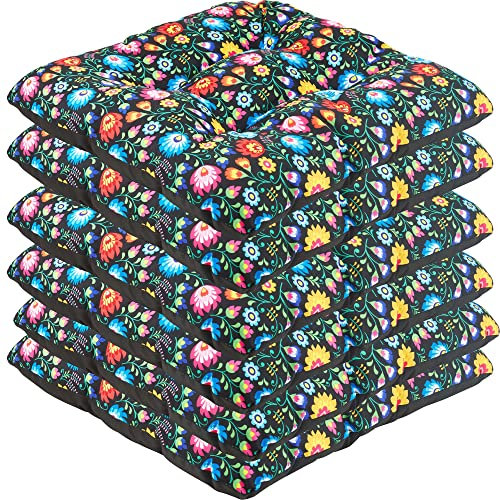 SuperKissen24. Set de 6 Cojines de Asiento - Cojín de Silla 45x45 cm para Interior y Exterior Cómodo e Impermeable para Muebles de Jardin, Terraza, para Suelo - Folk
