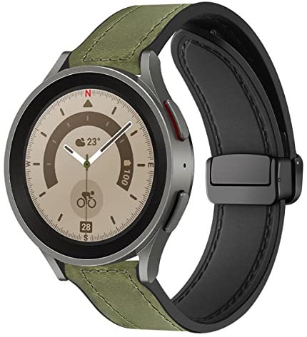 Magnetische Armbänder für Samsung Galaxy Watch 5 pro 45mm/ Watch 5 40mm/44mm Armband für Männer und Frauen, Magnetische Leder Silikon Hybrid Ersatzarmband (2)