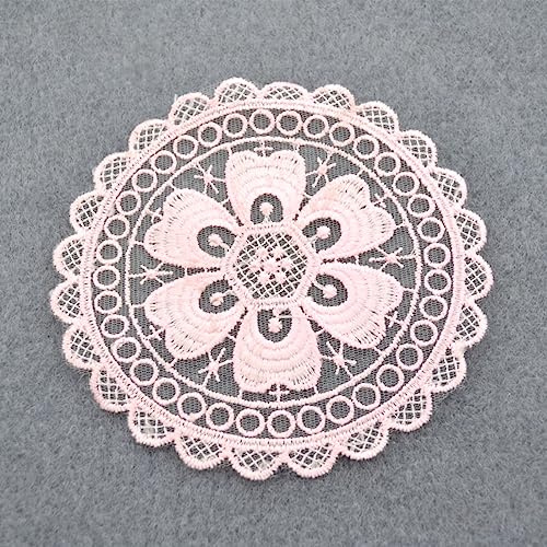Wambere 6 Stück 13 cm Gestickte Tischset-Untersetzer aus Spitze,Spitze Deckchen Häkeln Handgemacht Spitze Untersetzer Rund Tischset,Für Tischdekoration,Hochzeitsdekoration,Festivaldekoration,Rosa