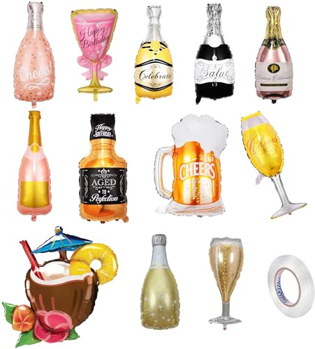 12 Stück Luftballons Set Wein Flaschen Ballon Aluminiumfolie Ballon Folienballon Weinflasche Wiederverwendbarer Sektflasche Luftballons Deko Set für Geburtstag Urlaub Hochzeit Party Dekoration