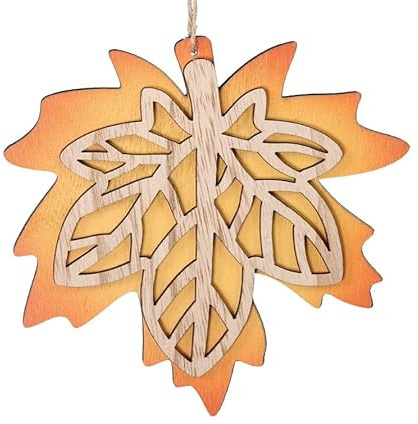 RiloStore 4 STK Holzblätter 13cm HERBSTBLÄTTER orange grün braun Hänger Dekoration Holz Blätter Tischschmuck Anhänger Bastelidee Herbstlaub Herbstparty Herbstdeko