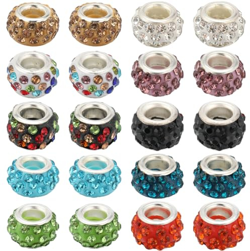 SUNNYCLUE 200 Stück 10 Farben 12 mm Europäische Großloch Perlen Strass Großes Loch Kristallperlen Glas Abstandshalter Diamant Bunte Rondell Haarperlen Für Die Schmuckherstellung Perlen Perlenstifte DI