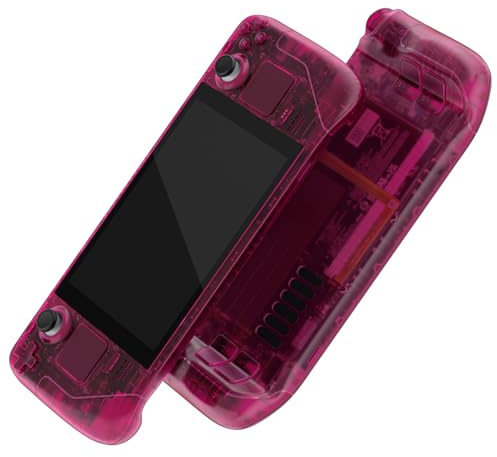 eXtremeRate Cover Custodia Tasti per Steam Deck LCD,Scocca Frontale Posteriore Pulsanti Shell DIY Ricambio per Steam Deck LCD,Senza Console-Trasparente Rosa