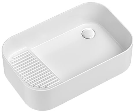 Lavandino rettangolare in ceramica bianca,lavabo bagno da appoggio,vasca lavanderia con asse per lavare,Adatto per lavanderia, balcone, bagno, esterno, cortile, hotel, con gocciolatoio bianco