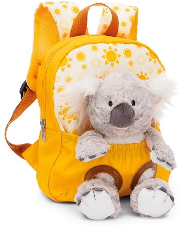 NICI mochila infantil amarilla 2 en 1 con koala de peluche 25cm - Mochila para guardería niñas y niños - Zona lumbar suave y correas ajustables - 49842