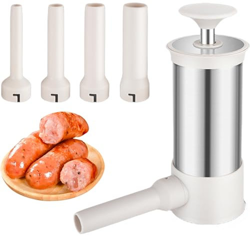 Sporgo Máquina Manual para Embutir Salchichas de Acero Inoxidable - Prensa con 4 Tubos Diferentes para Embutidos, Herramienta de Llenado para Salchichas Caseras (2,2 L)