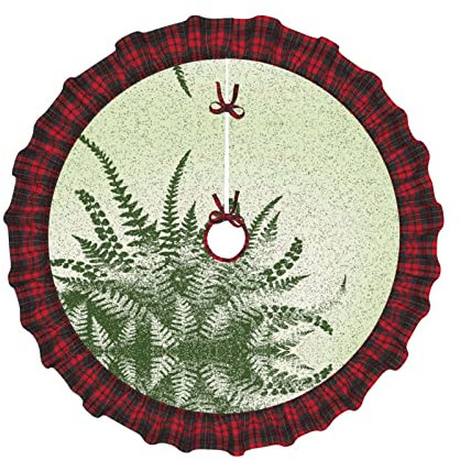 Natürliche Pflanze Farn Blatt gedruckt Weihnachtsbaum Rock Weihnachtsbaum Rock mit karierten Rand für Frohe Weihnachten Weihnachten Urlaub Party 91,4 cm