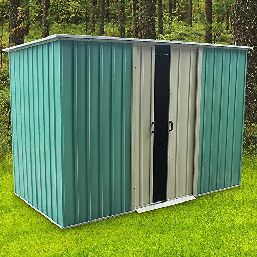 Panana 8 x 4ft Metal Sheds Tool Storage House Metal Garden Apex Roof Storage Box House Doors open on 8FT side (GSGD01GN8X4)