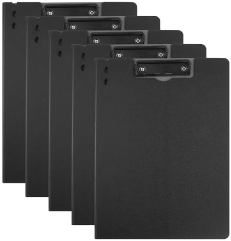 Cozlly Porte Bloc A4 en Plastique avec Pince - Format Standard pour Bureau, Restaurant, Document - 5 Pcs Support à Rabat et Presse Papiers