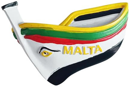 Magnete da frigorifero 3D Luzzu Malta con barca da pesca, souvenir turistico, decorazione per frigorifero, in resina, dipinta a mano, collezione artigianale