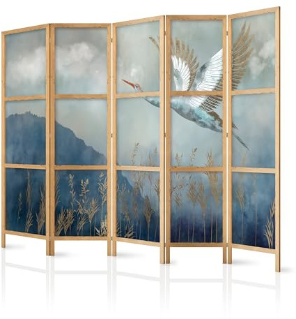 murando - Paravent Raumteiler Holz Abstrakt, 225x172 cm, 5-teilig, modern | Mobiler Sichtschutz, sofort einsatzbereit, Holzrahmen, ideal fürs Wohnzimmer oder Büro, geruchsneutral, lichtbeständig