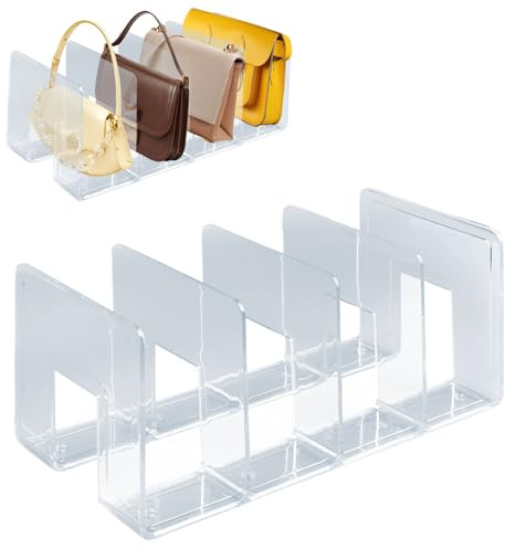 Transparente Acryl Schrank Regaltrenner, 4 Fächer Regalteiler für Schrank, 32 x13 cm Tasche Geldbörse Organizer, Handtaschen Trenner, Taschen Aufbewahrungsregal für Schlafzimmer Schränke Bücherregal