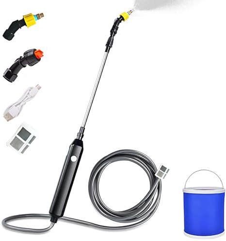 Kavolet Pulverizador eléctrico para jardín, Manguera de Agua, retráctil, pulverizador a presión, pulverizador de jardín con 2 boquillas, Manguera de 3 m, Red de Filtro, Cubo de 11 l, indicador de