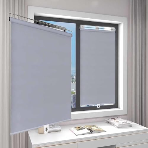 Tende A Rullo Con Sistema A Molla, Tende Avvolgibile Retrattili, 40x150cm 65x150cm 105x150cm, Parasole Temporanee Portatili, Tende Isolate Senza Foratura, Persiane Oscurante,Grey-70x150cm/28x59in