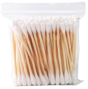 Lot de 100 cotons-tiges avec bâtonnets en bois, double pointe de précision avec bâtons, cotons-tiges pour le maquillage, le nettoyage