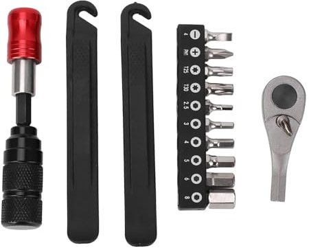 Tbest Fahrrad-Ratschen-Steckschlüssel-Set, Fahrrad-Reparaturwerkzeug, Rostfreies Metall, 2-Wege-Einstellung, Ratschenschlüssel-Reparatur-Werkzeug-Set mit 10 Bits, Fahrradzubehör