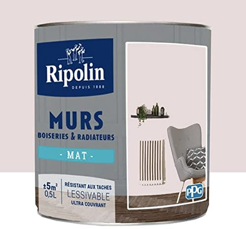 RIPOLIN Peinture Murs, Boiseries, Radiateurs Mat Rose zouk 0,5 L
