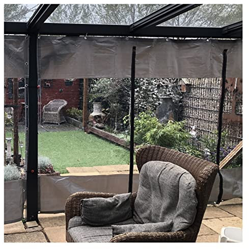 Wasserdichte transparente Planenvorhänge für den Außenbereich, mit Reißverschlusstür, strapazierfähig, 0,5 mm, Pavillon-Seitenteile für Pergola, Terrasse, Veranda (Grau, 2,5 x 3 m)