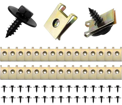 60 Pezzi Clip Carrozzeria in Metallo con Viti Autofilettanti, Clip di Fissaggio per Auto, Rivetti per Auto Dadi a U Clip Auto, per Parafango Auto, Piastra Decorativa Interna del Veicolo