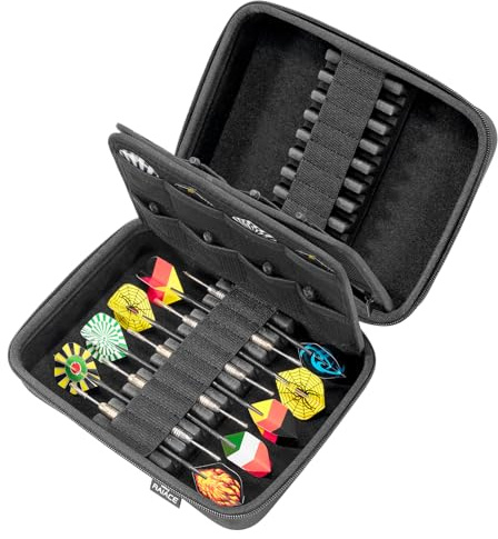 RAIACE Hartschalen-Dartkoffer für 18 Dartpfeile mit Stahlspitze oder weicher Spitze, Dart-Tragekoffer für Dartspitzen, Schäfte und Flights. (Nur Koffer, Darts Nicht im Lieferumfang enthalten)–Schwarz