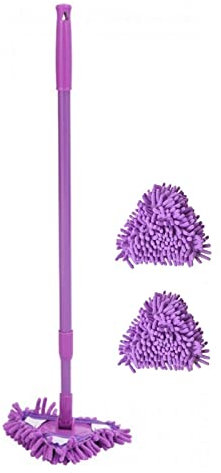 Mopa triangular húmeda y seca con mango giratorio de 180 grados, ajustable, extensible, para limpieza del hogar, multifuncional y fácil de limpiar, color morado, talla 4