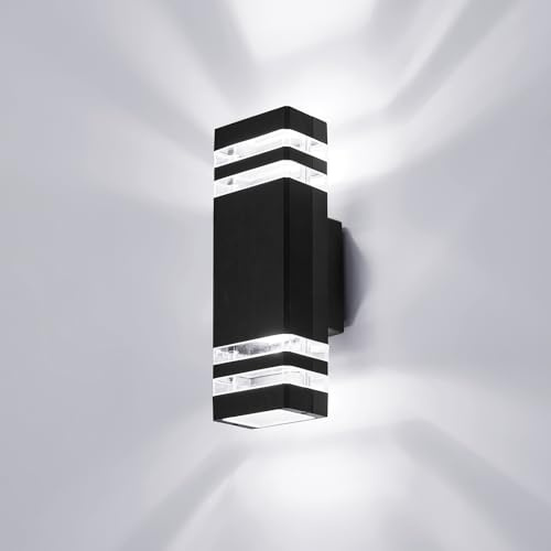 CELAVY LED Wandleuchte Wandlampe aussen, 6000K Kaltweiss GU10 Außenlampe Aussenlampe Wand, IP65 Up Down Außenleuchte Aussenleuchte Hauswand, Außenwandleuchte Außenbeleuchtung Terrasse, Schwarz