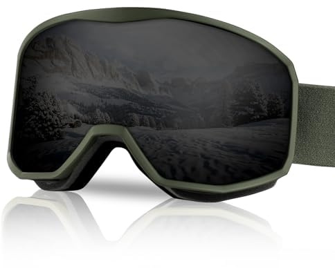 NewBEP Occhiali da sci e snowboard, protezione UV, anti-appannamento, per attività all'aperto, occhiali da sci OTG, per uomini, donne, ragazzi (montatura verde, lenti nere)