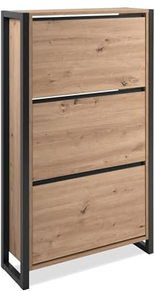 möbelando Schuhkipper >Denver< Grifflos und elegant in Dekor Artisan Eiche und Anthrazit (70 x 125 x 25 cm), mit 3 Klappen, ABS-Kanten, pflegeleichter melaminbeschichteter Oberfläche