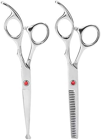 Professional Haarschneideschere Set mit Ausdünnender Schere, Edelstahl Friseurschere, Rundkopf Haarschere Kinder zum Haare Schneiden (red screw)
