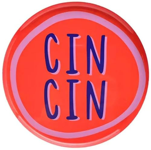Gift Company Love Trays, Dekotablett, S, Motiv: CIN CIN, rund, neon rot