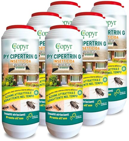 Copyr PY Cipertrin G Antax Plus - Insetticida Microgranulare Pronto all'Uso contro Formiche e Altri Insetti Striscianti, 1Kg x 6 Pz, Azione Attrattiva Abbattente, per Giardini Siepi Esterno e Interno