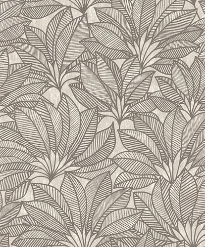 Rasch Tapete 542653 - Vliestapete mit grafischen Blättermuster in Beige mit Struktur - Kollektion: Deco Style