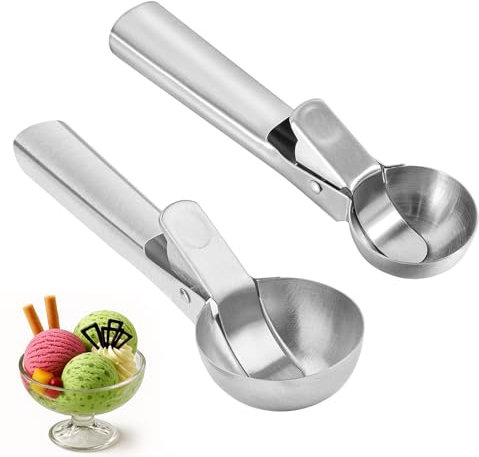 2 Stück Eisportionierer,Eisportionierer Edelstahl,Eislöffel,Eislöffel Portionierer,Eiskugelportionierer,Portionierer,mit Auslöser Rostfreie Eislöffel,für Eiskugeln Fleischbällchen Obst und Teig